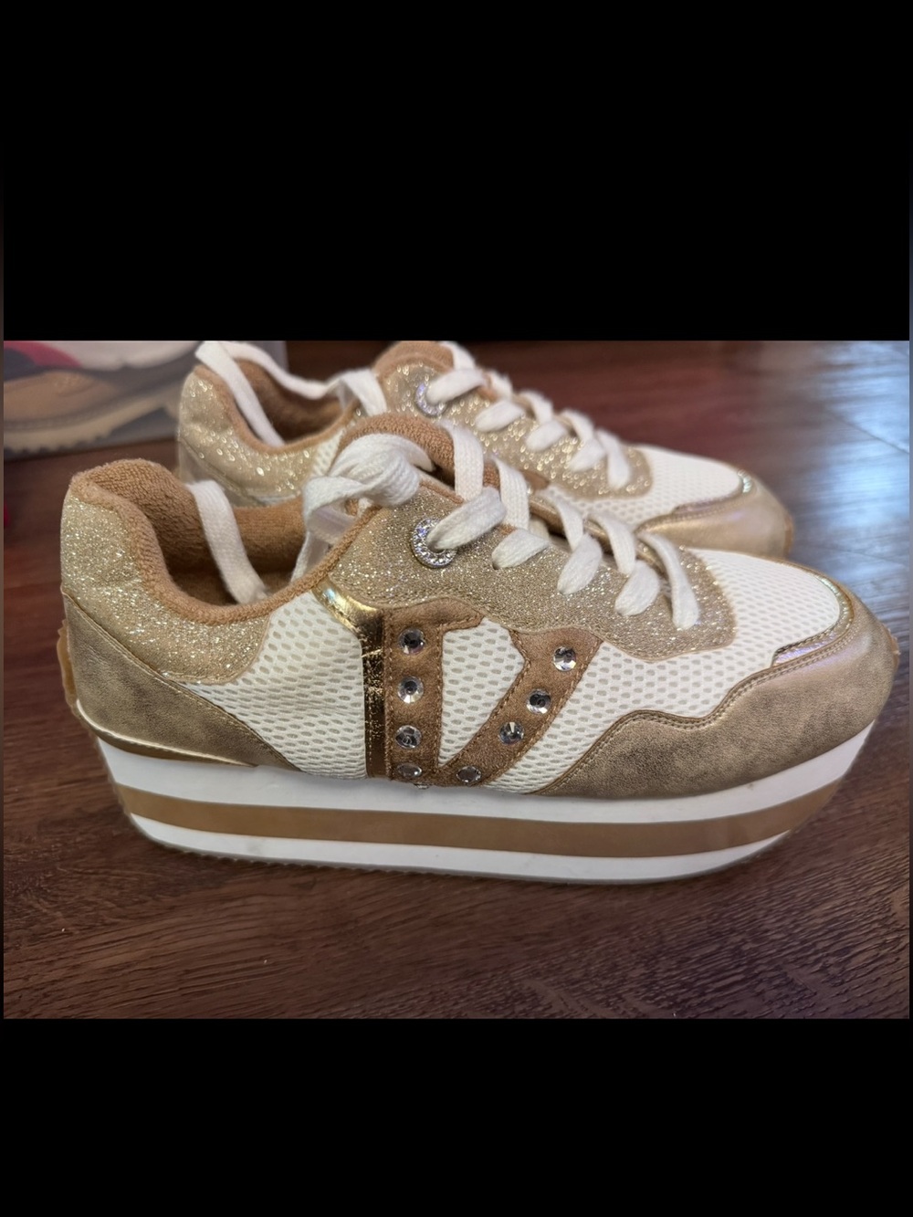 Volatile Gold and White Platform Sneakers